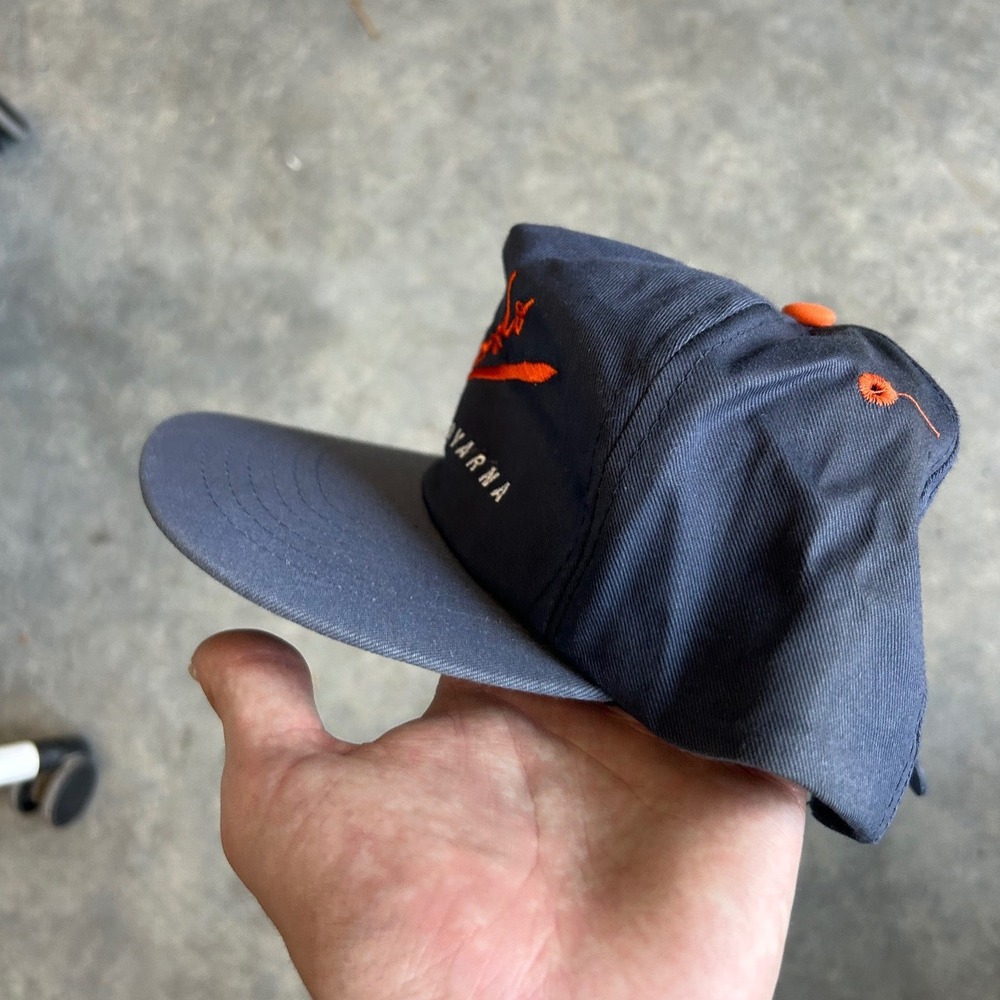 Husqvarna Mondo Vintage Navy Blue Snapback Hat Orange Embroidery Cotton Cap - Picture 5 of 9